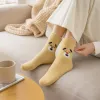 Yellow plush cartoon socks, warm and cute pure cotton mid-calf socks for autumn and winter details Picture